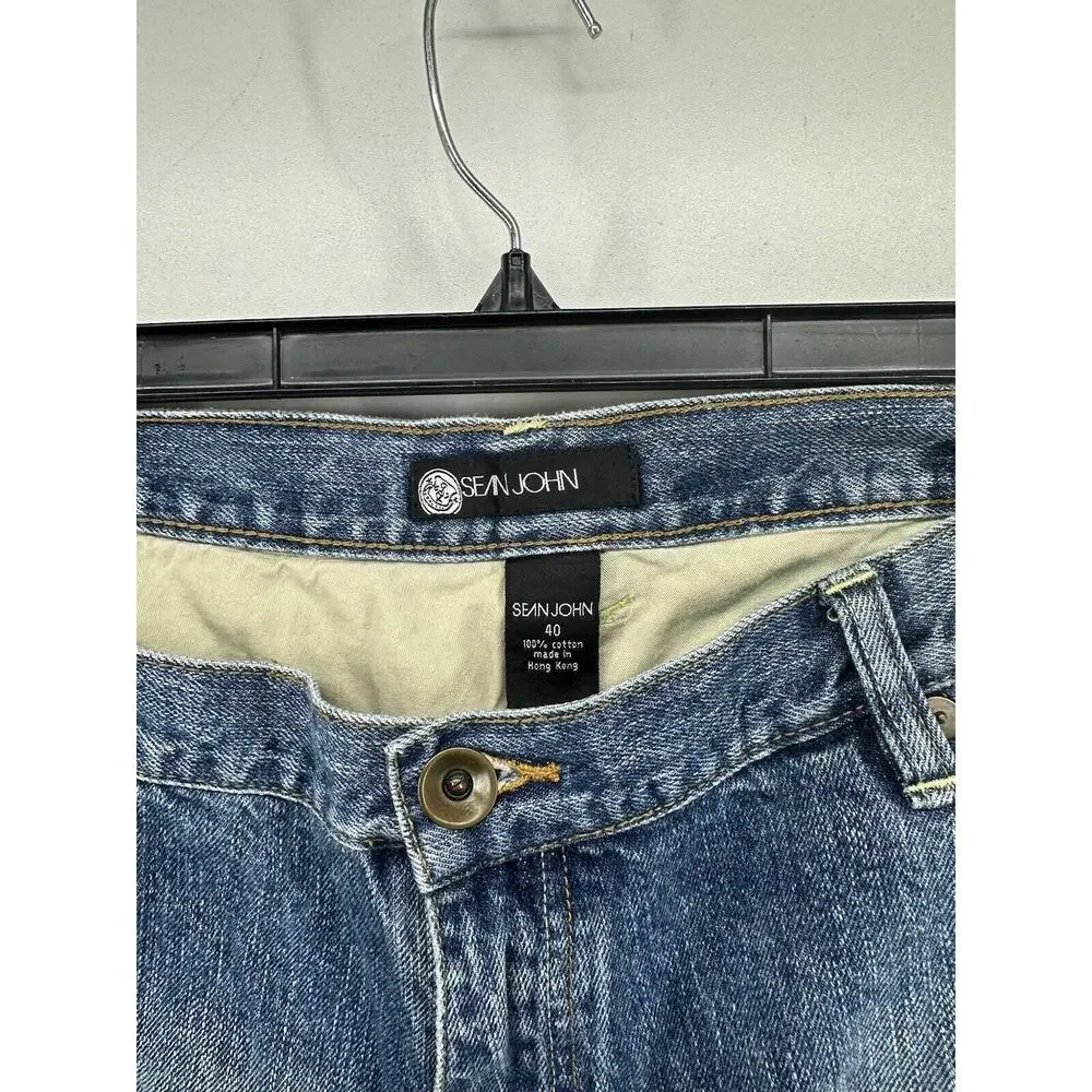 Sean John‎ Jeans Men's Sz 40 Blue White Patch Baggy Street Y2K Denim Vintage 90s